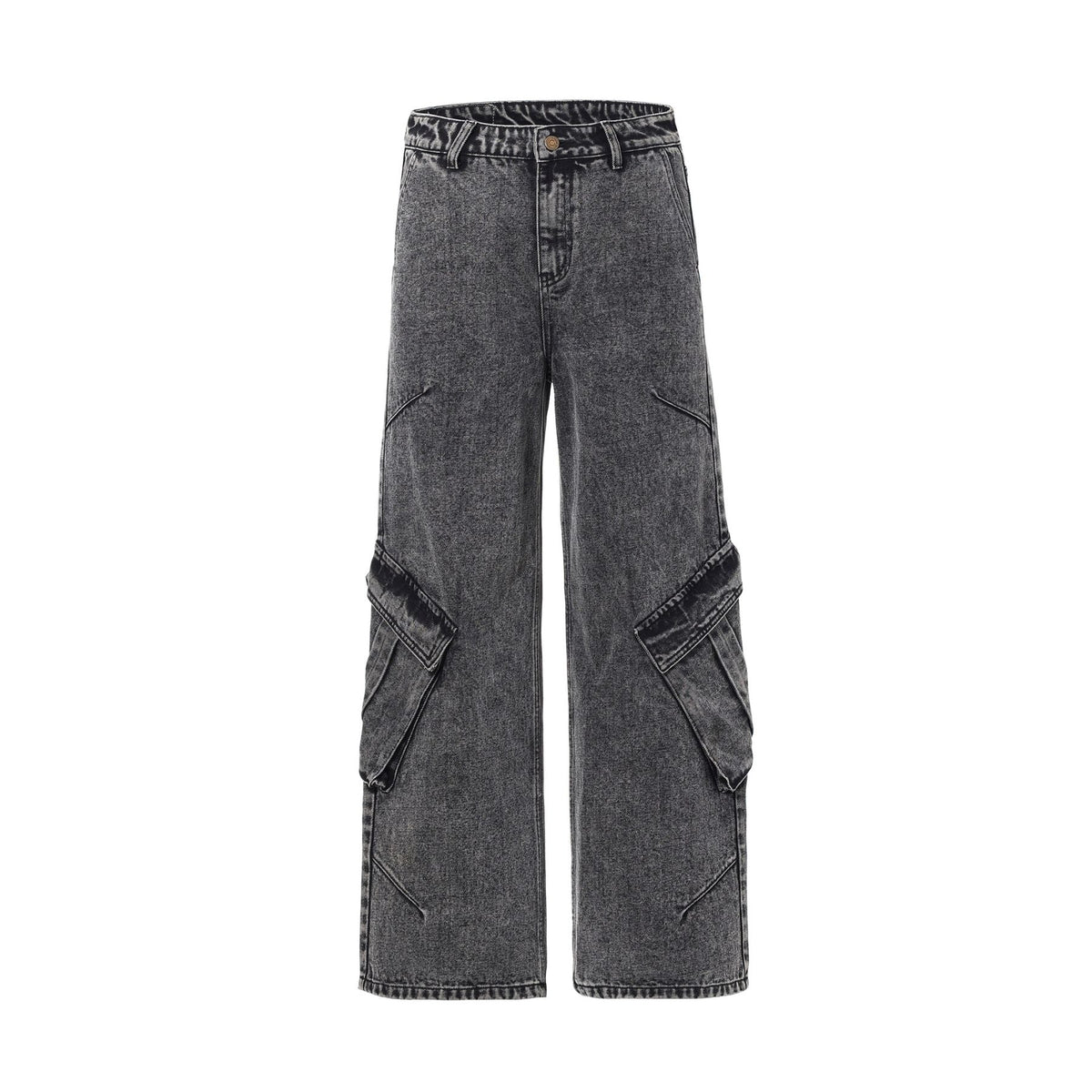 Gray Denim Wrinkles Cargo Pants-INNBLAC Fashion Apparel