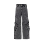 Gray Denim Wrinkles Cargo Pants-INNBLAC Fashion Apparel