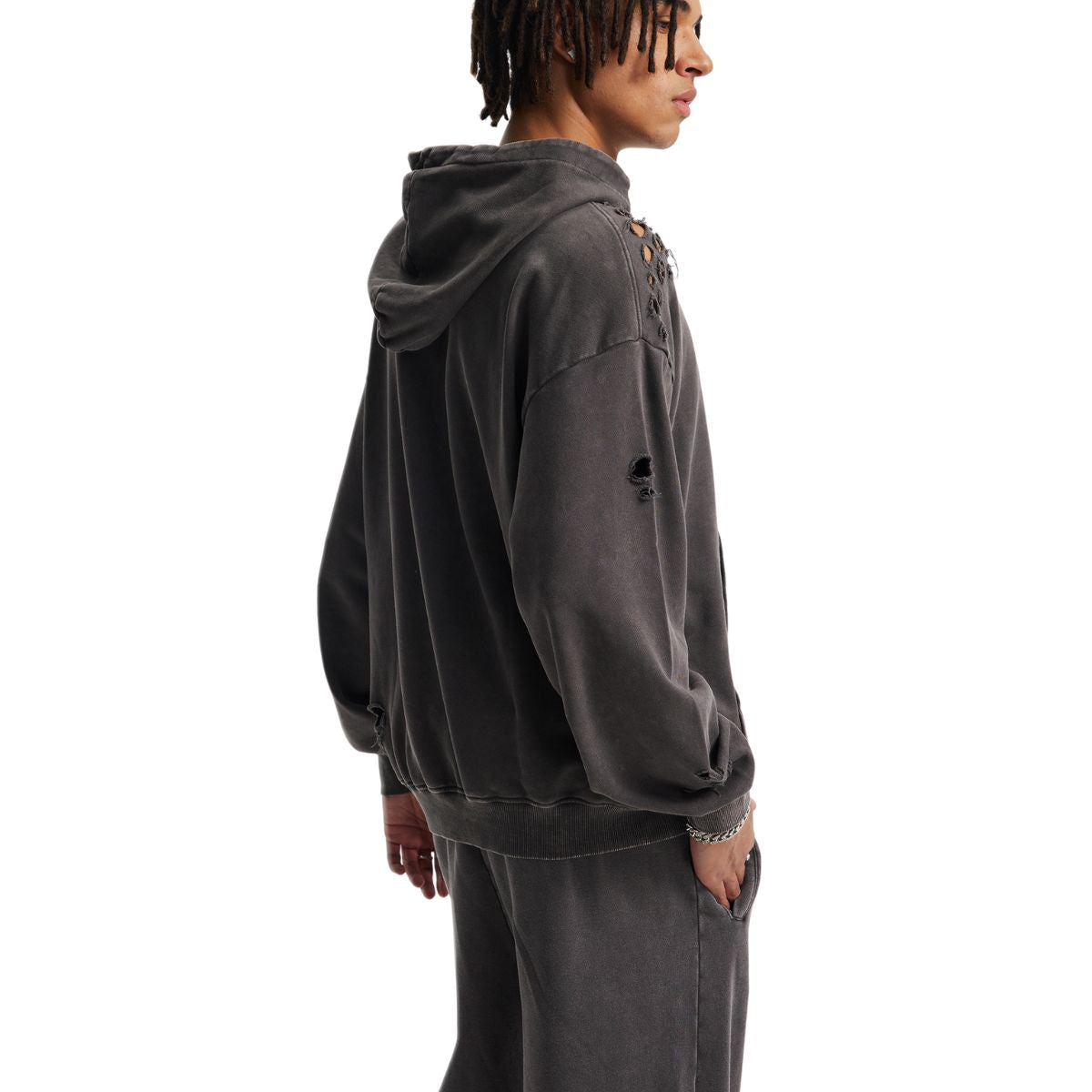 Men's Stone-washed Destroyed Hoodie