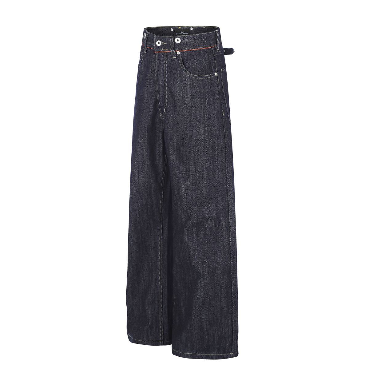 Raw Indigo Wide Leg Jeans with Metal Horsebit Detail