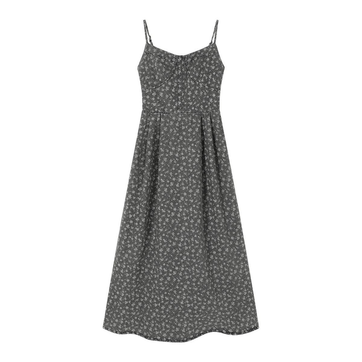 Floral Print Denim Spaghetti-Strap Dress