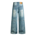 Washed Faux-Pocket Paneled Workwear Baggy Jeans