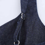 Decorative Button Strappy Denim Maxi Dress