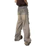 Vintage Distressed Wide Straight Leg Denim Jeans