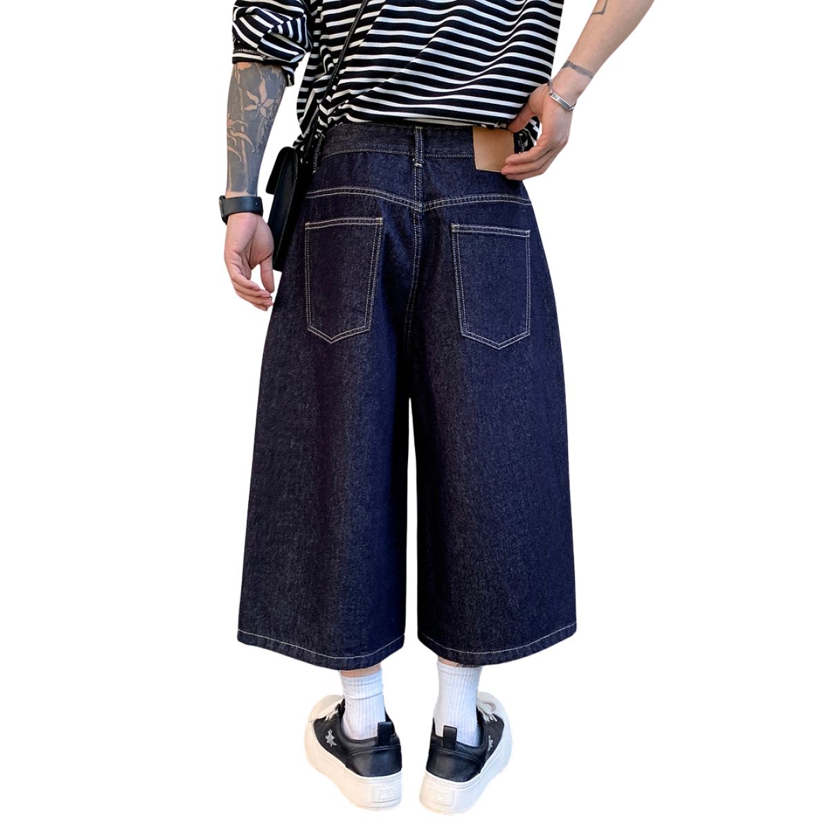Raw Indigo Wide Leg Denim Shorts