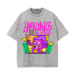 Young Graffiti Cartoon Graphic Washed Tee-INNBLAC Fashion Apparel