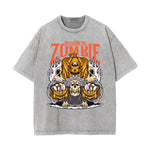 Pumpkin Zombie Graphic Washed Tee-INNBLAC Fashion Apparel