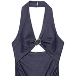 Halter Neck Cut-Out Denim Maxi Dress