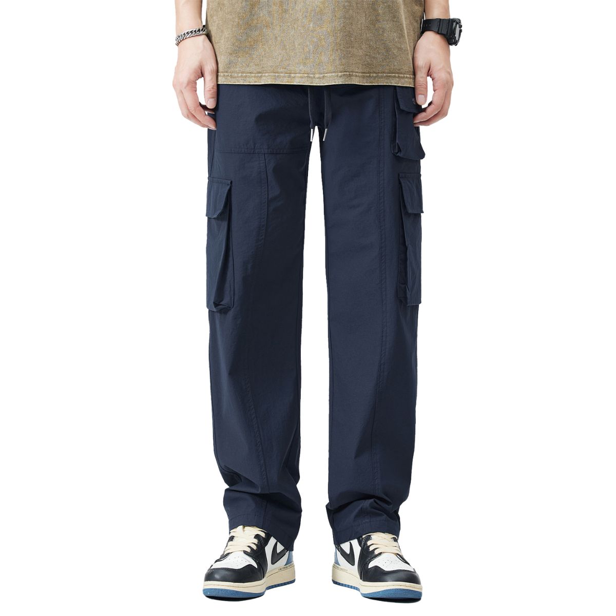 Navy Blue Multi-Pocket Cargo Pants-INNBLAC Fashion Apparel