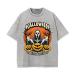 Pumpkin & Ghost Graphic Washed Tee-INNBLAC Fashion Apparel