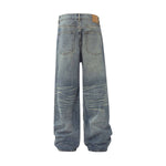 Washed Distressed Wide Leg Straight Denim Jeans