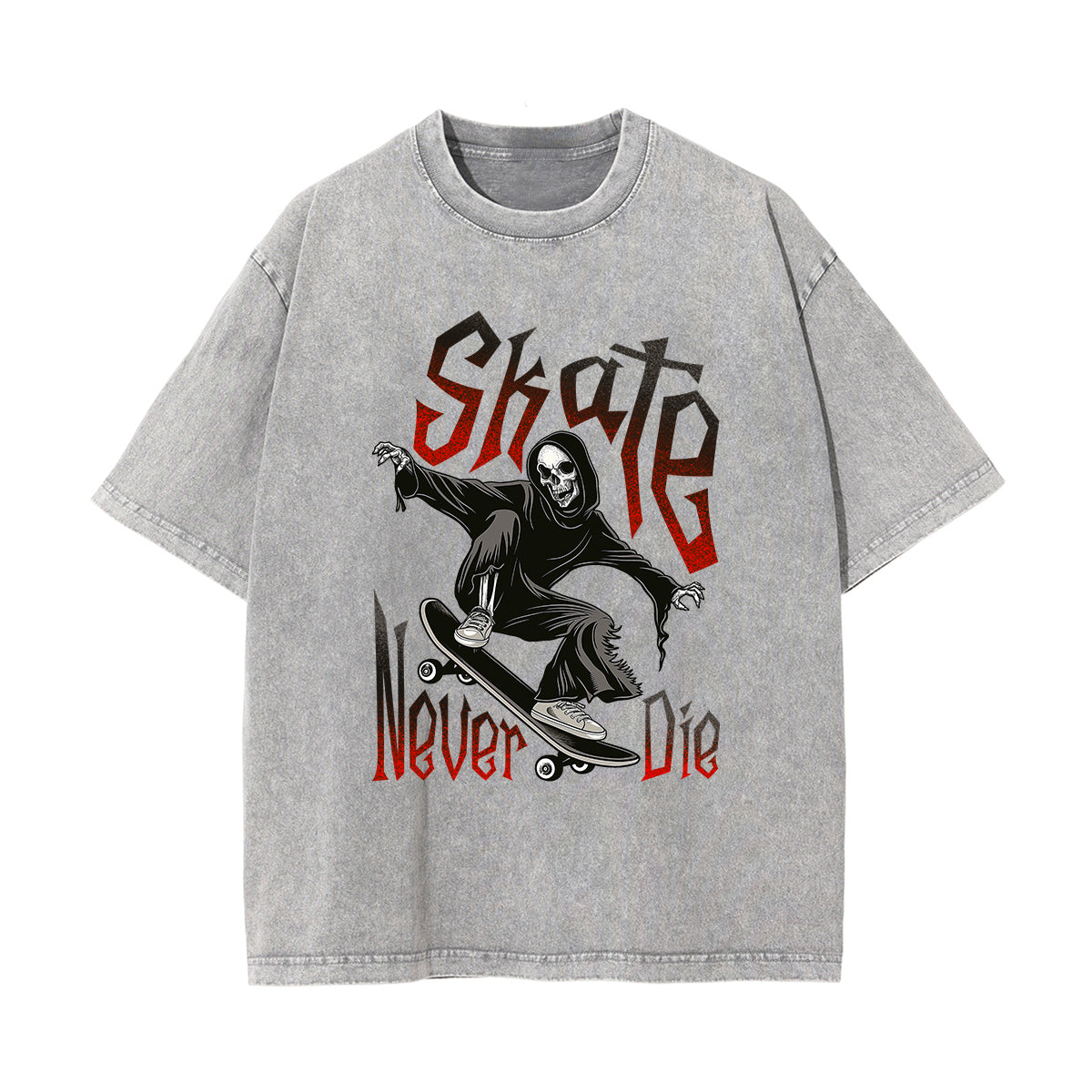 Skeleton Skate Stone Wash Graphic Tee-INNBLAC Fashion Apparel