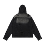 Unisex Retro Distressed Ripped Washed Denim Jacket with Hood