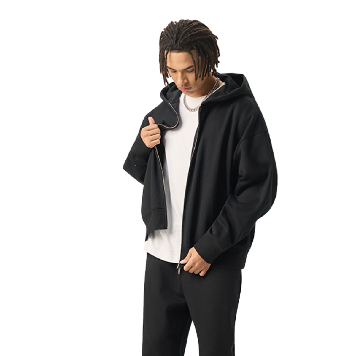 Solid Color Double-Slider Zipper Fleece Hoodie