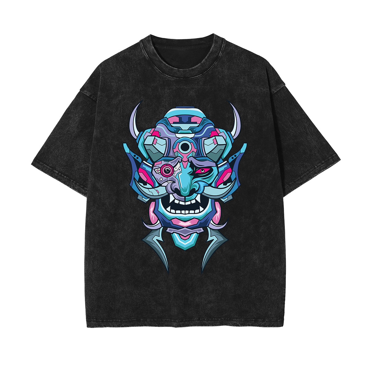 Oni Mask Mecha Graphic Tee-INNBLAC Fashion Apparel