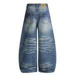 Wide Leg Vintage Washed Distressed Denim Pants