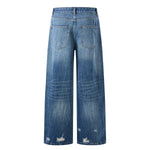 Retro Wash Ripped Wide Leg Denim Jeans