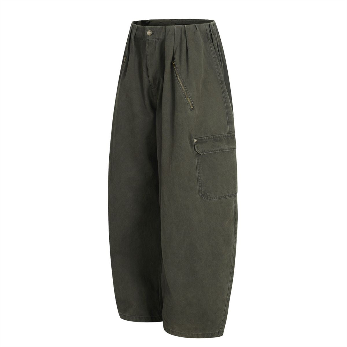 Men's Vintage Punk Cargo Pants â€?Wide-Leg, Zipper & Pockets