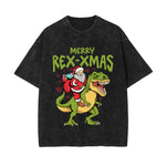 Christmas Dinosaur Stone Wash Graphic Tee-INNBLAC Fashion Apparel