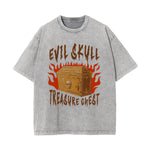 Evil Skull Streetwear Stone Wash Graphic Tee-INNBLAC Fashion Apparel