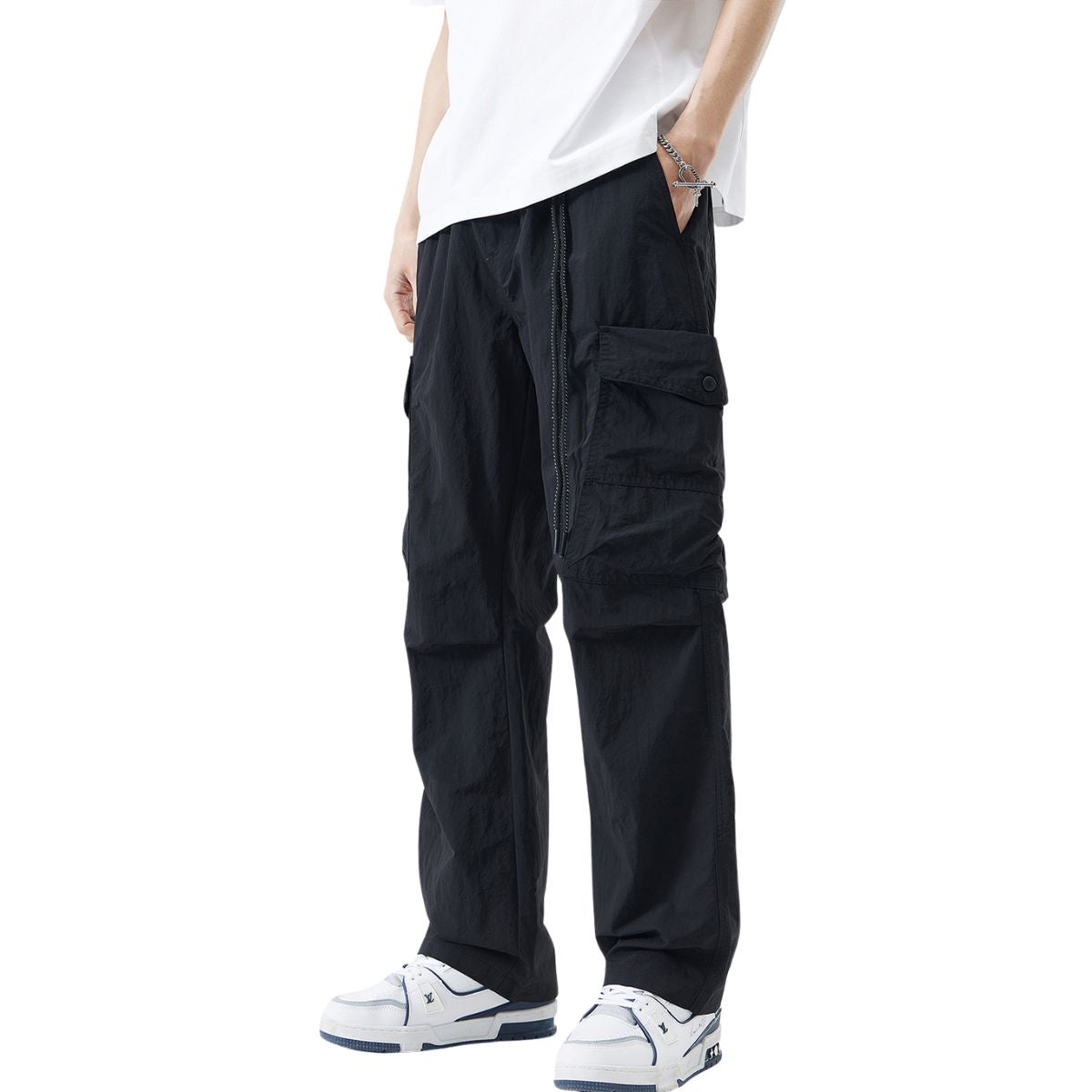 Black Straight Leg Cargo Pants-INNBLAC Fashion Apparel