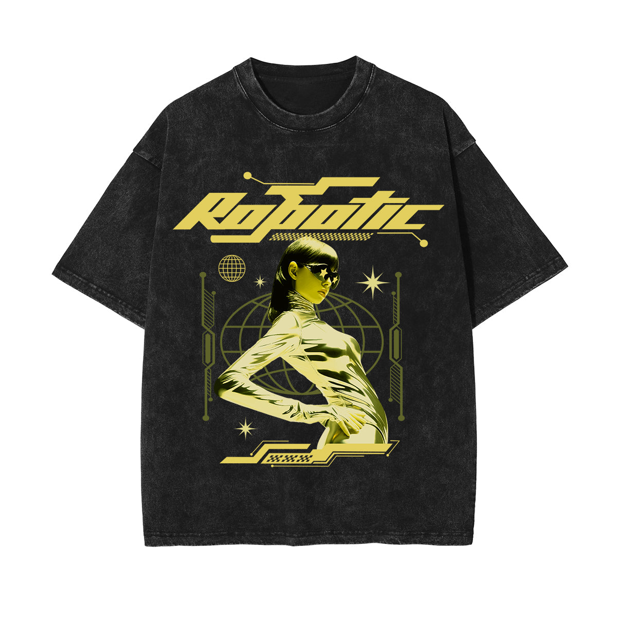 Robotic Y2k Streetwear Chrome Graphic Tee-INNBLAC Fashion Apparel