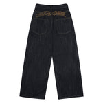 Embroidered Black Washed Baggy Jeans