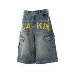 Printed Multi Pocket Denim Cargo Shorts