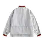 American Trendy Washed Color-blocking Stand-up Collar Denim Jacket