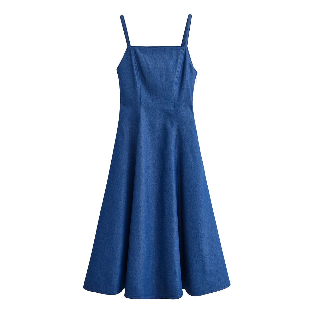 Classic Blue Denim Spaghetti Strap Flared Dress