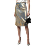 Women's Metallic Coated Denim Midi Skirt
