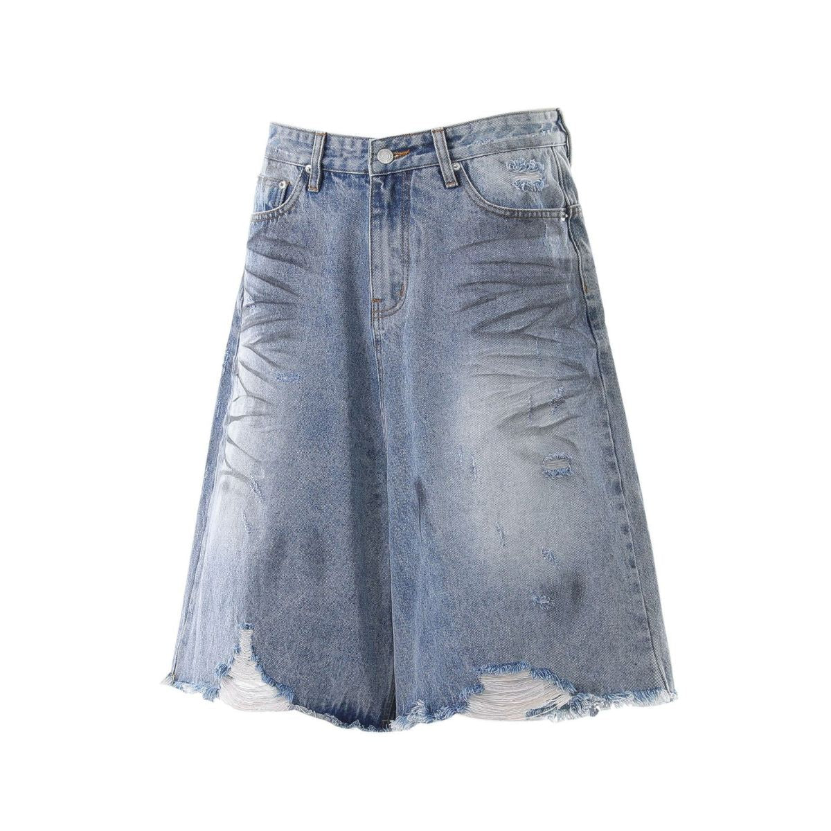 Distressed Washed Wide Leg Denim Shorts