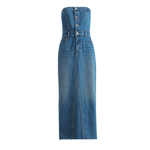 Strapless Washed Denim Maxi Dress