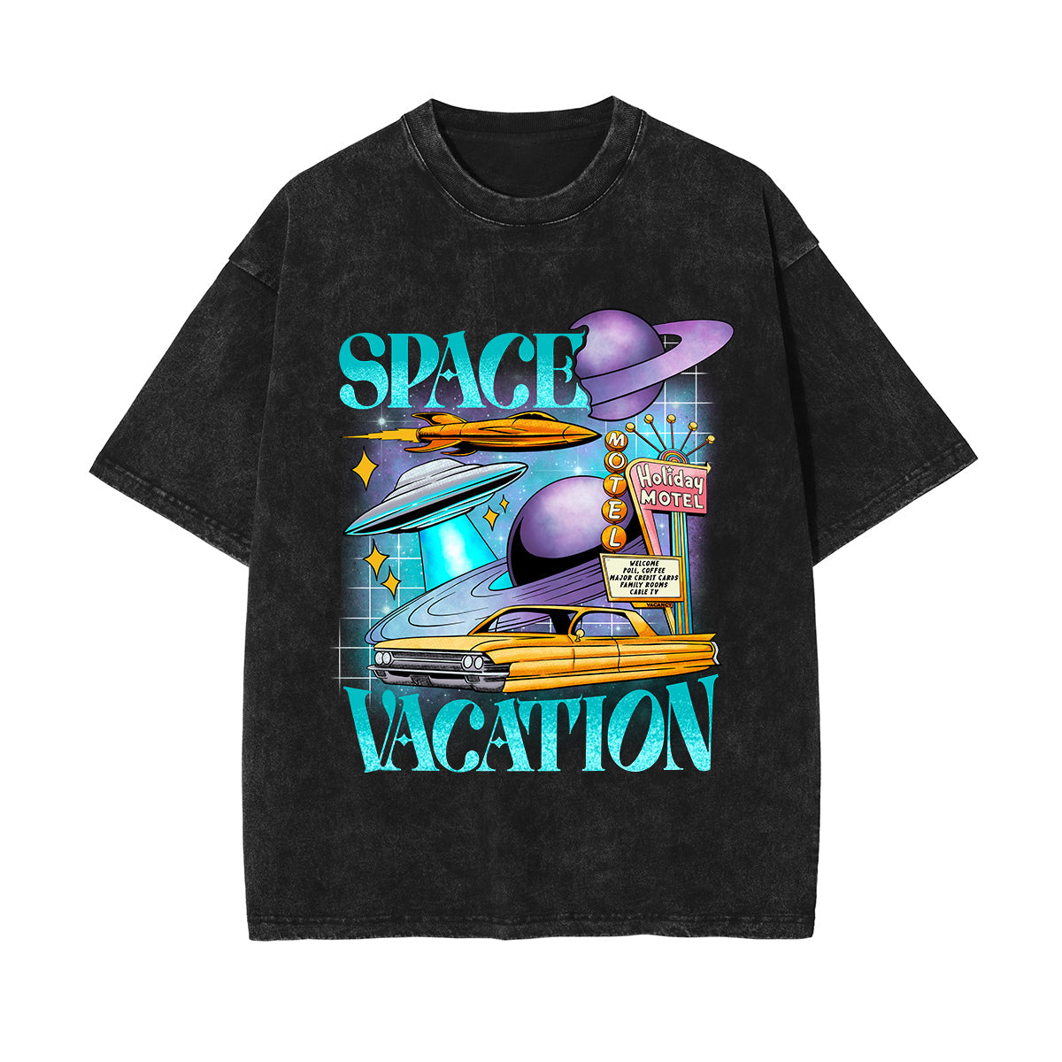 Space Vacation Washed Graphic Tee-INNBLAC Fashion Apparel