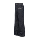 Raw Denim Wide Leg Metal Hardware Jeans