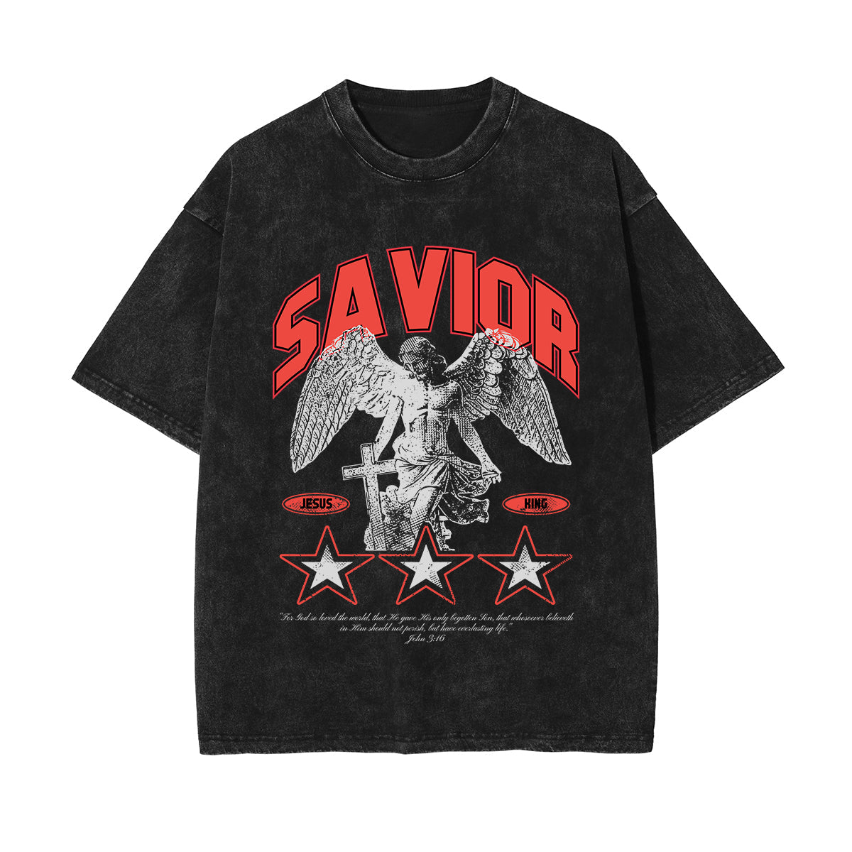 Savior Christian Stone Wash Graphic Tee-INNBLAC Fashion Apparel