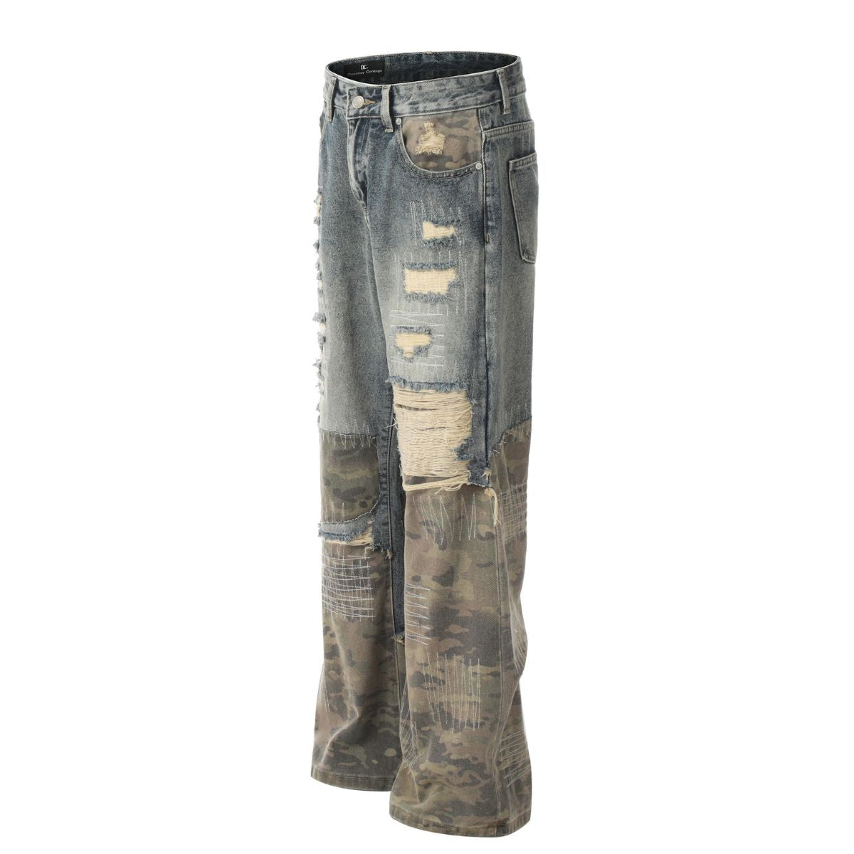 Smoke Rise Stitched Camo Ripped Denim Jeans