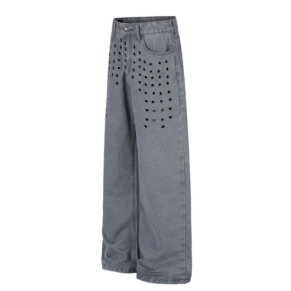 Vintage Washed Eyelet Wide Leg Denim Jeans