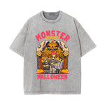 Monster Pumpkin Graphic Washed Tee-INNBLAC Fashion Apparel