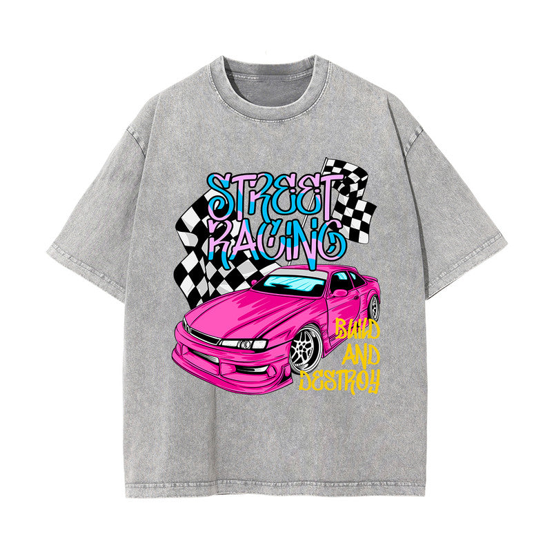 Street Racing Stone Wash Graphic Tee-INNBLAC Fashion Apparel