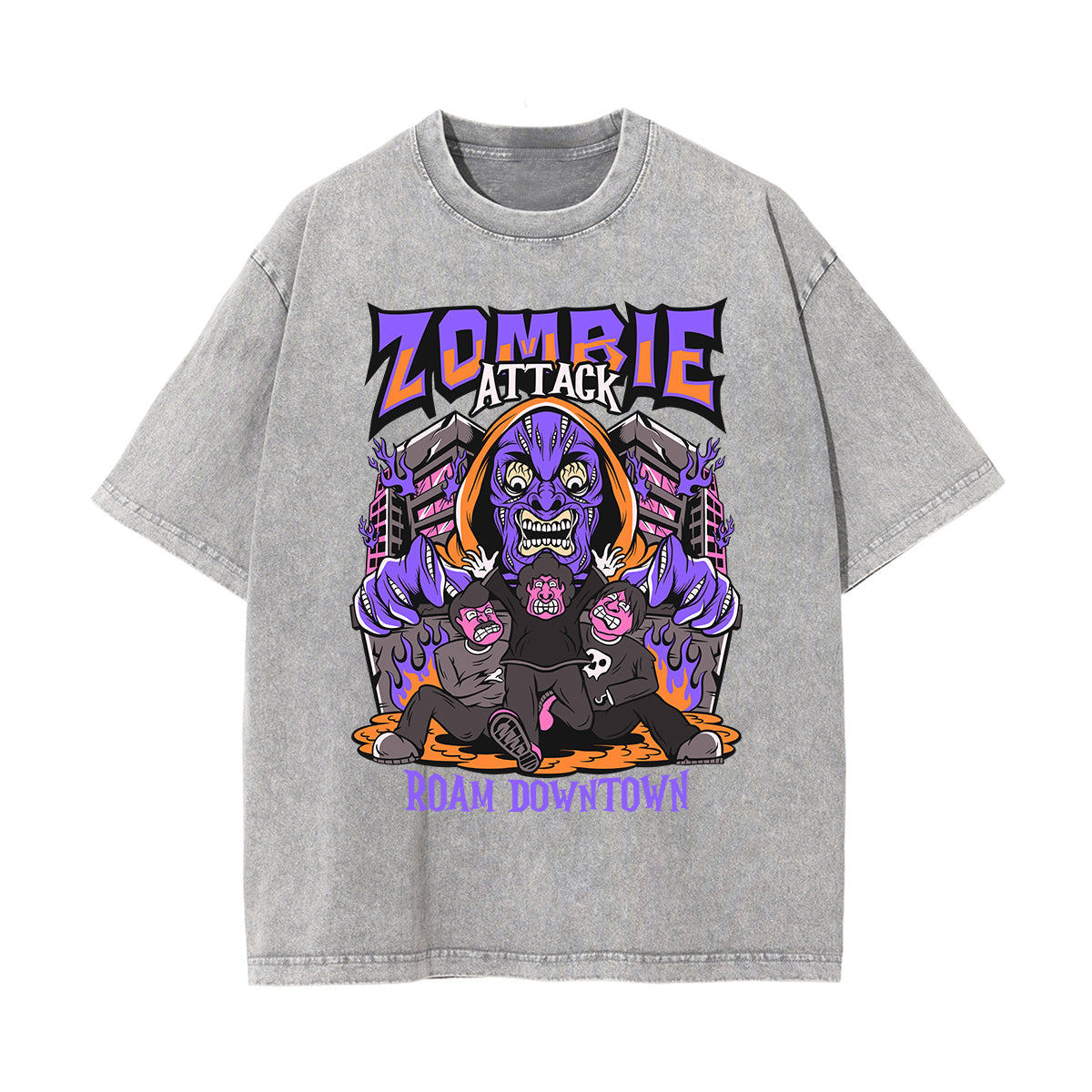 Zombie Attack Graphic Washed Tee-INNBLAC Fashion Apparel