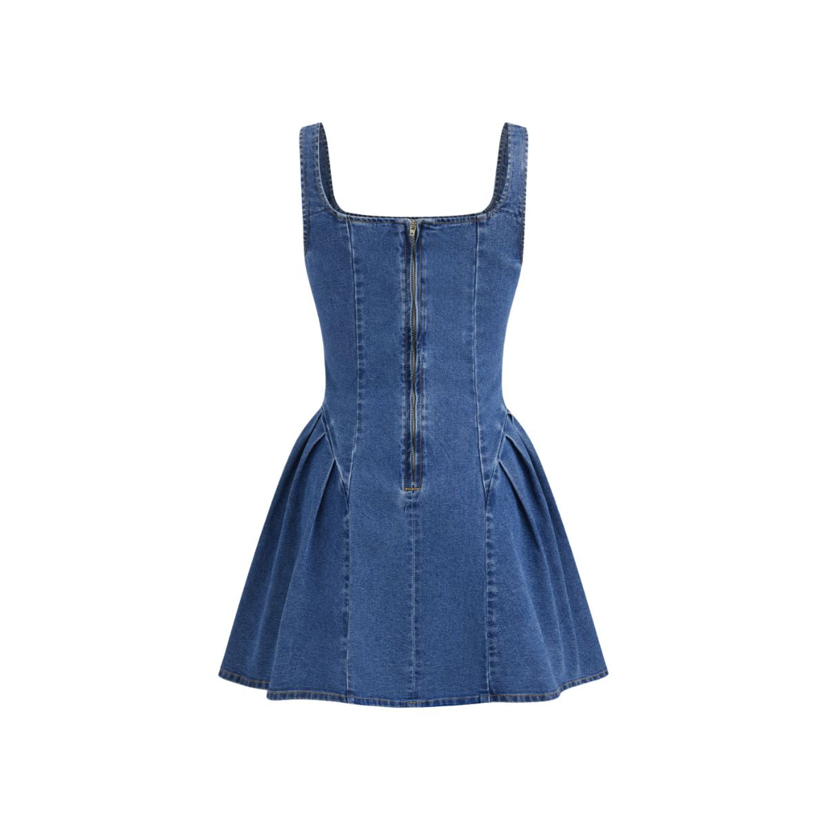 Pleated Fit & Flare Denim Dress