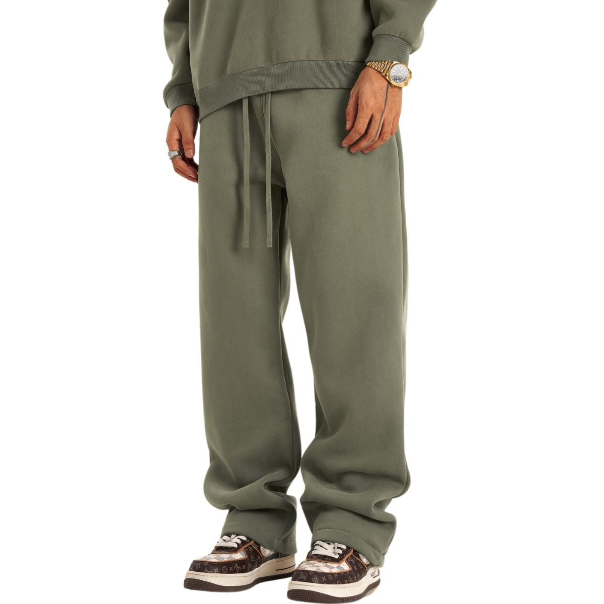 Solid Color Plush Lining Baggy Sweatpants-INNBLAC Fashion Apparel