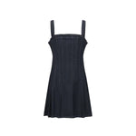 Dark Denim Corset-Inspired Pleated Dress