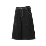 Raw Denim Deconstructed Wide Leg Denim Shorts