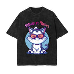 Cute Cat Stone Wash Graphic Tee-INNBLAC Fashion Apparel