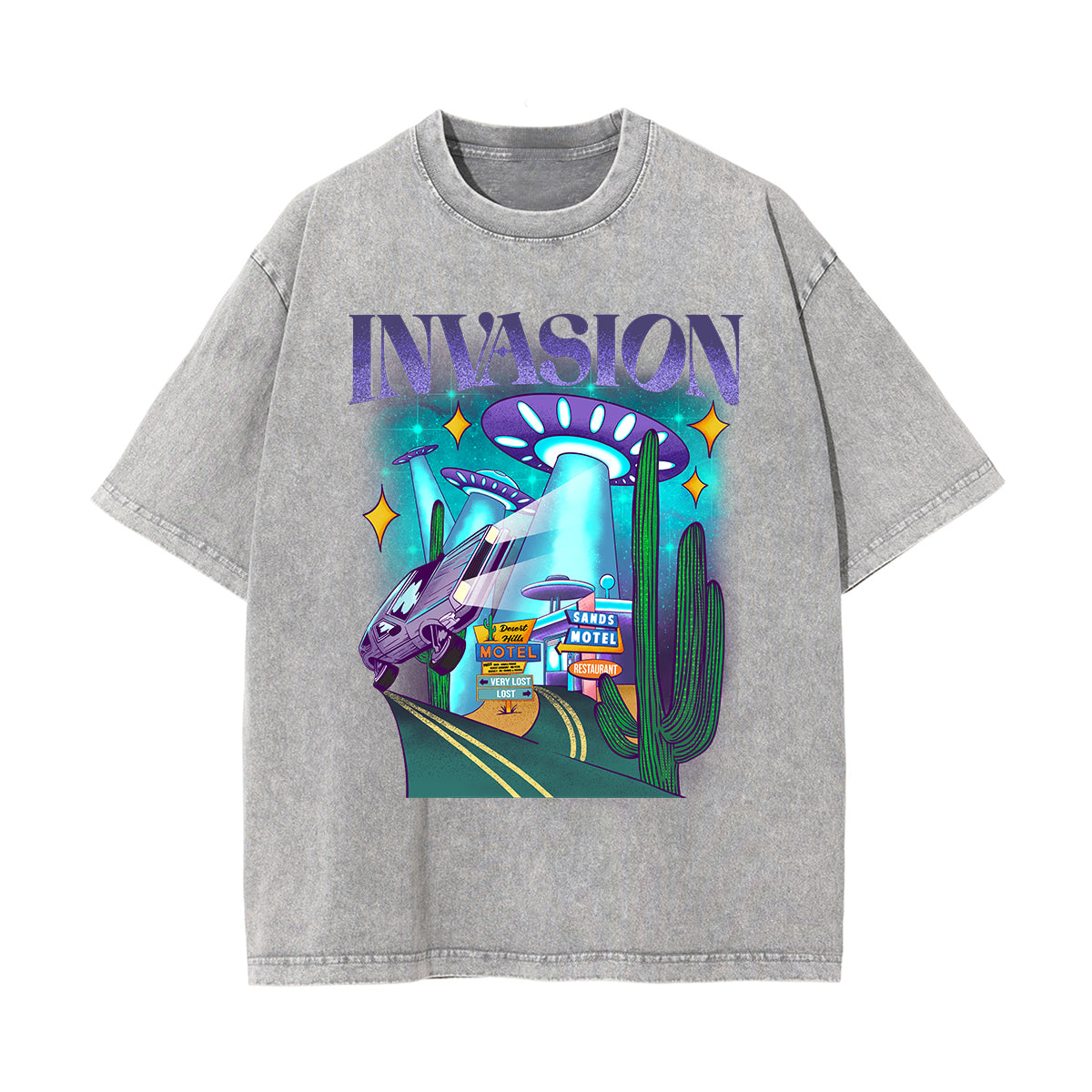 Invasion Washed Cartoon Graphic Tee-INNBLAC Fashion Apparel