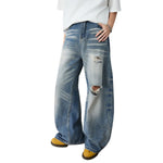 Distressed Curved Leg Wide Fit Denim Jeans