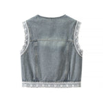 Vintage Wash Lace Trim Denim Vest