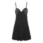 Embroidered Beaded Denim Metal-Strap Mini Dress